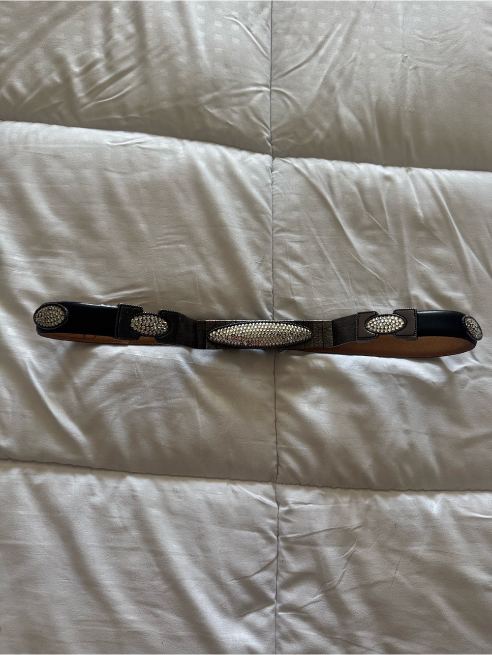 Simons Black leather Belt with Sparkling Crystal Accents
